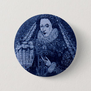 Badge Rond 5 Cm Reine Elizabeth I en bleu