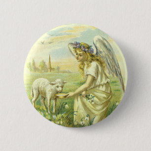 Badge Rond 5 Cm Religion vintage, Ange de Pâques victorien avec ag
