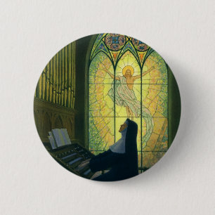Badge Rond 5 Cm Religion vintage, Soeur Jouer un organe dans l'Egl