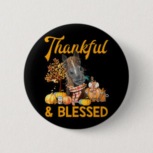 Badge Rond 5 Cm remerciant et béni cheval citrouille tombent thank
