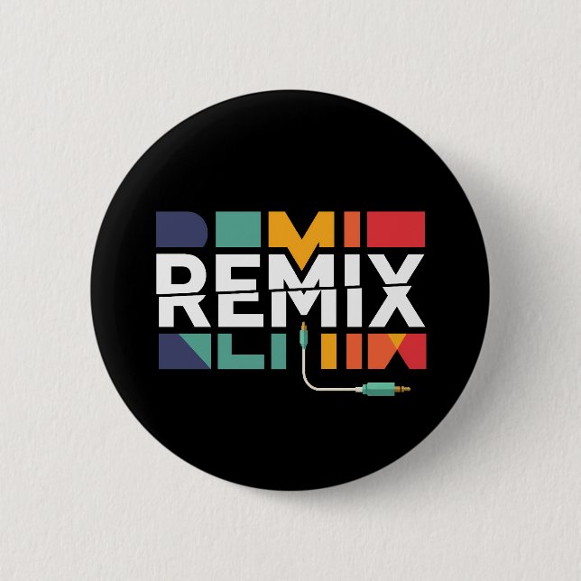 Badge Rond 5 Cm Remix Audio | DJ Music Retro Geometric Graphic (Devant)