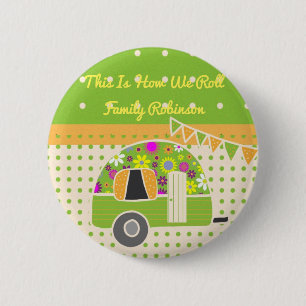 Badge Rond 5 Cm Remorque vintage Camper Party Fournitures Vert/Ora