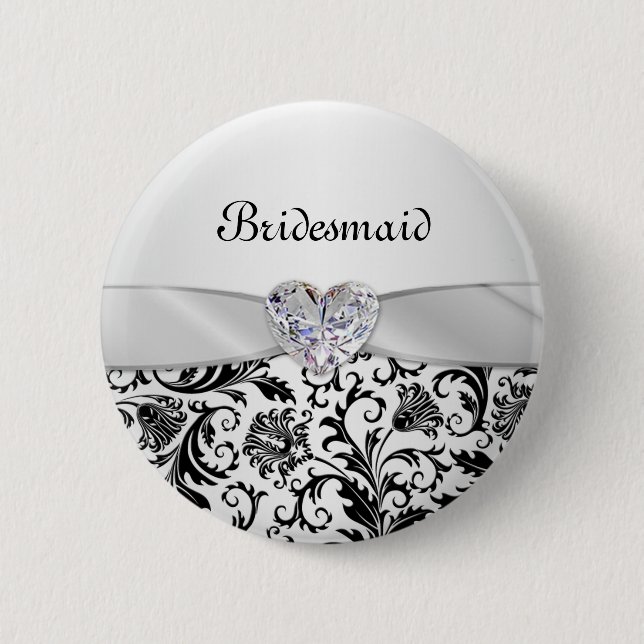 Badge Rond 5 Cm Remous floraux noirs damaskWedding la demoiselle (Devant)