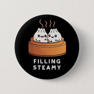 Badge Rond 5 Cm Remplissage Steamy Funny Dimsum Bao Pun Dark BG