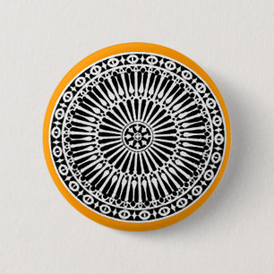 Badge Rond 5 Cm RENAISSANCE Décor architectural noir blanc jaune
