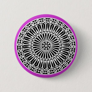 Badge Rond 5 Cm RENAISSANCE Décor architectural noir blanc pourpre