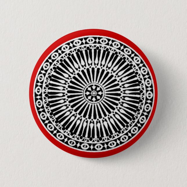 Badge Rond 5 Cm RENAISSANCE Décor architectural noir blanc rouge (Devant)