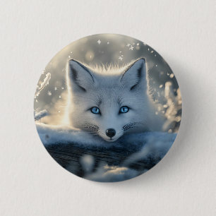 Badge Rond 5 Cm Renard arctique aux yeux bleus submergeants