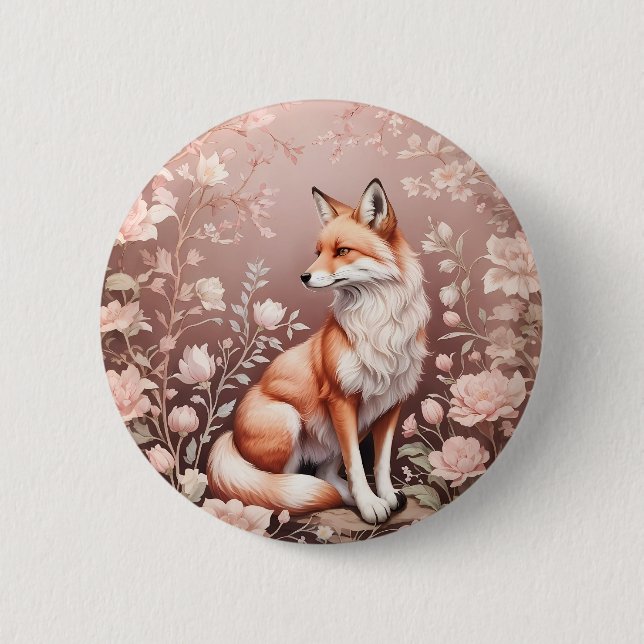 Badge Rond 5 Cm Renard Avec Flore Rose Rêvé (Devant)