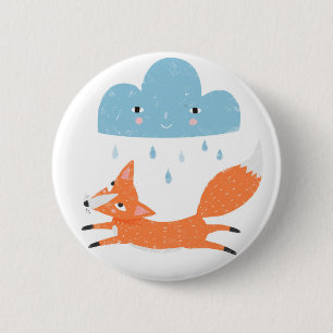 Badge Rond 5 Cm Renard avec nuage de pluie