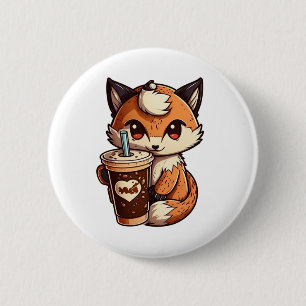 Badge Rond 5 Cm Renard avec une tasse