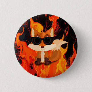 Badge Rond 5 Cm Renard Cool avec Lunettes de Soleil Feu Peinture