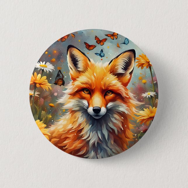 Badge Rond 5 Cm Renard dans la prairie (Devant)