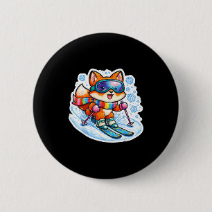 Badge Rond 5 Cm Renard de dessin animé mignon skieur amateur de sk