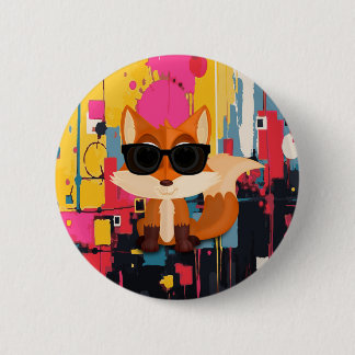 Badge Rond 5 Cm Renard mignon et cool avec des lunettes de soleil