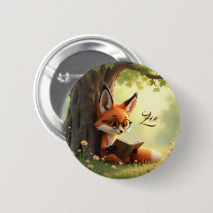 Badge Rond 5 Cm Renard mignon lisant un livre, personnalisé
