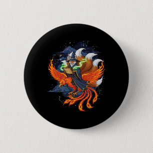 Badge Rond 5 Cm Renard montant le phénix anime ukiyo-e mythologie