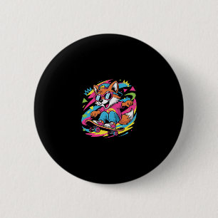 Badge Rond 5 Cm Renard Rétro Cool Skateur Funky Skateur Vintage A