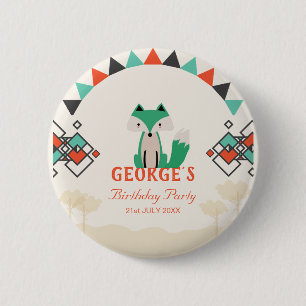 Badge Rond 5 Cm Renard tribal coloré motif géométrique Anniversair