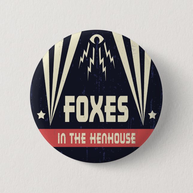 Badge Rond 5 Cm Renards dans le poulailler (Devant)