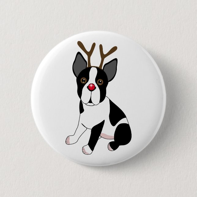 Badge Rond 5 Cm Renne de Boston Terrier (Devant)