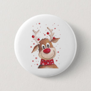 Badge Rond 5 Cm Renne de Noël