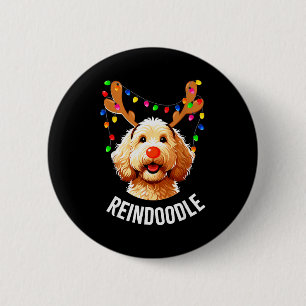 Badge Rond 5 Cm Renne de Noël Goldendoodle Chien Doodle Renne