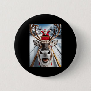 Badge Rond 5 Cm Renne de Noël Selfie Santa Drôle de Famille Corres