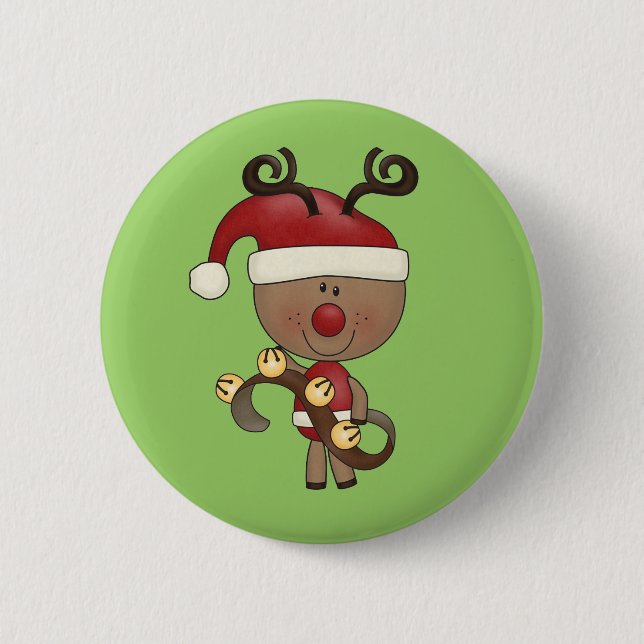 Badge Rond 5 Cm Renne de Rudy avec Bells (Devant)