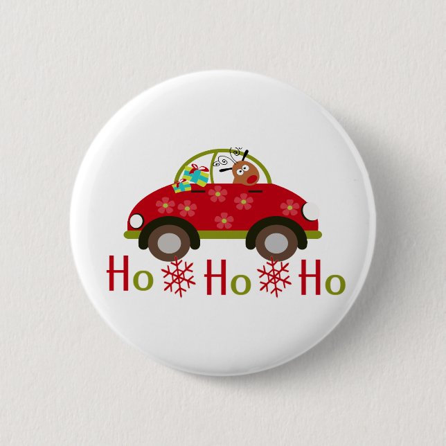 Badge Rond 5 Cm Renne drôle dans Noël de voiture HO HO HO (Devant)