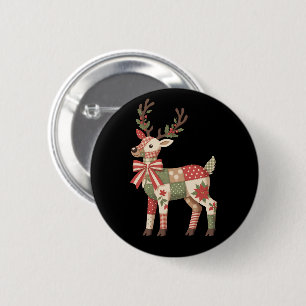 Badge Rond 5 Cm Renne en patchwork brodé de Noël Animal
