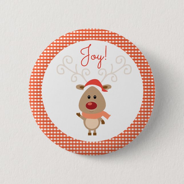 Badge Rond 5 Cm Renne et Noël rouge de guingan (Devant)