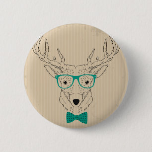 Badge Rond 5 Cm Renne hipster élancée avec des lunettes Noël grung