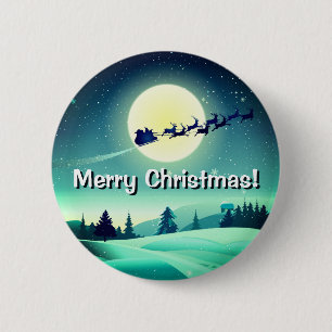 Badge Rond 5 Cm Renne pilotant Sleigh