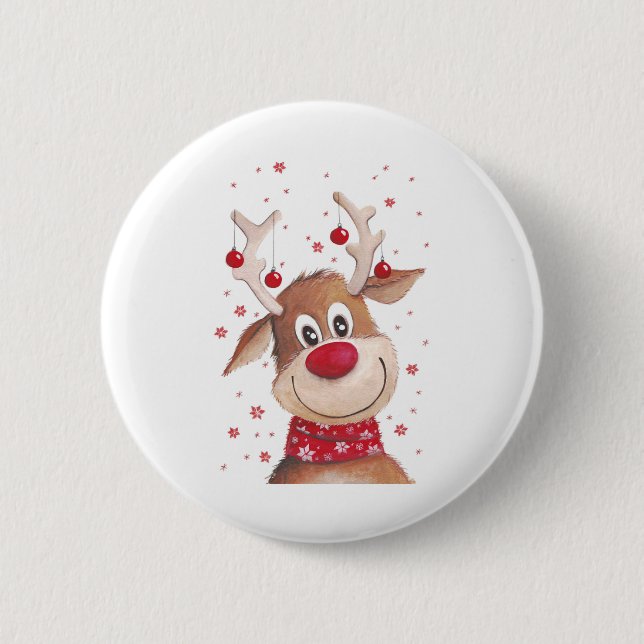 Badge Rond 5 Cm Rennes de Noël (Devant)