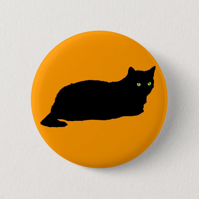 Badge Rond 5 Cm Repose d'un chat noir sur orange (Devant)