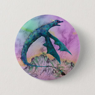 Badge Rond 5 Cm Reptile pourpre bleu à ailes de monstre de dragon