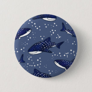 Badge Rond 5 Cm Requin de baleine étoilée (noir)