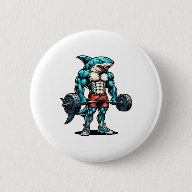 Badge Rond 5 Cm Requin drôle cool musculation bodybuilder muscle  (Devant)