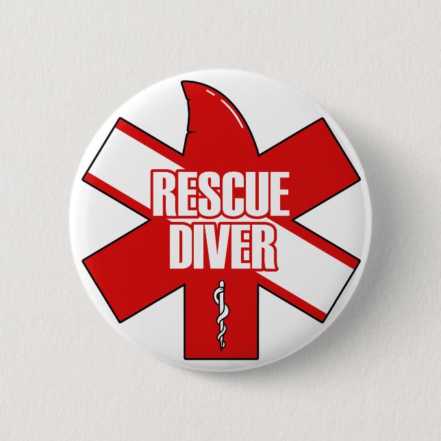 Badge Rond 5 Cm Rescue Diver Cross Dive Flag Button (Devant)