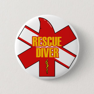 Badge Rond 5 Cm Rescue Diver Cross Dive Flag Yellow Font Button