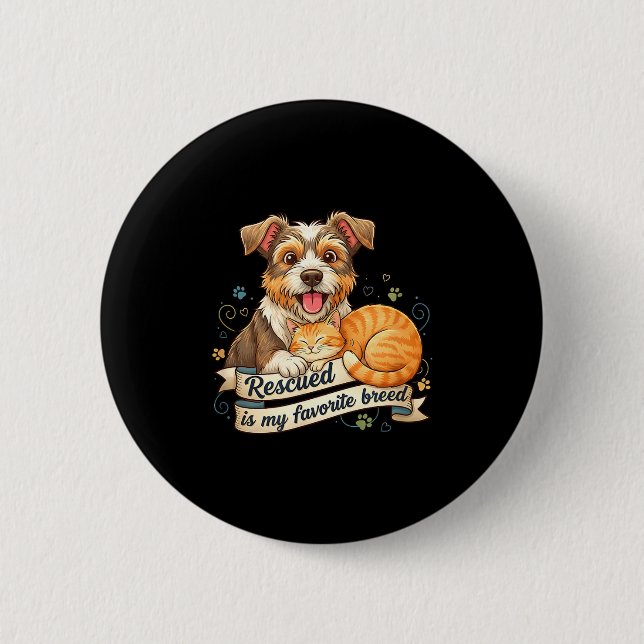 Badge Rond 5 Cm Rescued Is My Favorite Breed Dog Cat Pet Adoption  (Devant)