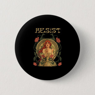 Badge Rond 5 Cm Résister Art Nouveau Mucha Anti-trump Femmes Fémin