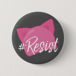 Badge Rond 5 Cm Résister au chat rose casquette pour les femmes -