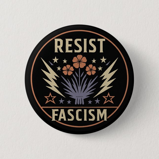 BADGE ROND 5 CM RÉSISTER AU FASCISME (Devant)