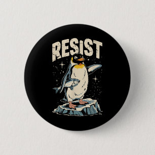 Badge Rond 5 Cm Résister Penguin tenir des poissons drôle protesta