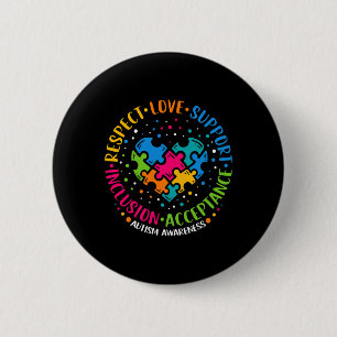 Badge Rond 5 Cm Respect Amour Support Inclusion Coeur Puzzle Autis
