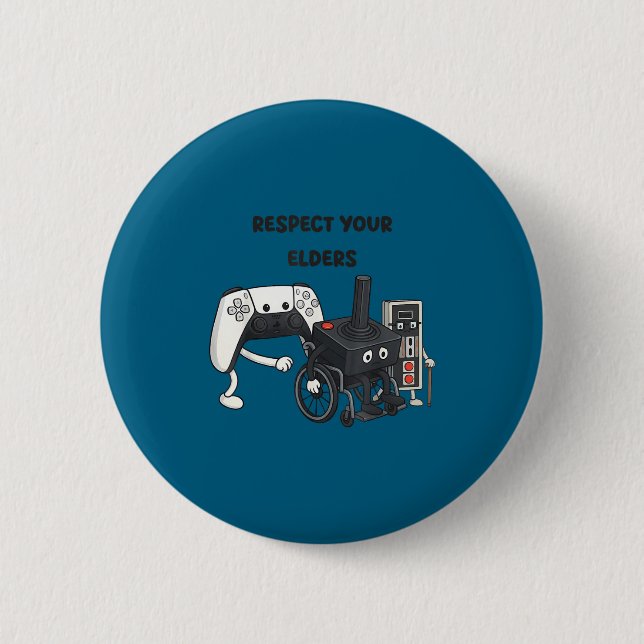 Badge Rond 5 Cm Respect Your Elders Funny Gaming 80s Style Old New (Devant)