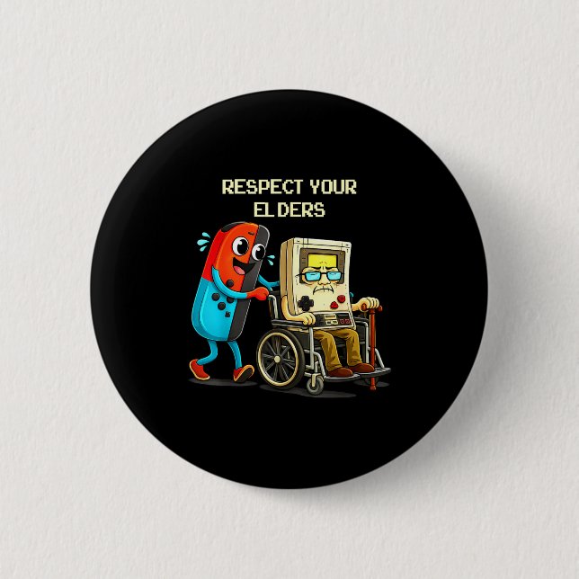 Badge Rond 5 Cm Respect Your Elders Funny Retro Gaming  (Devant)