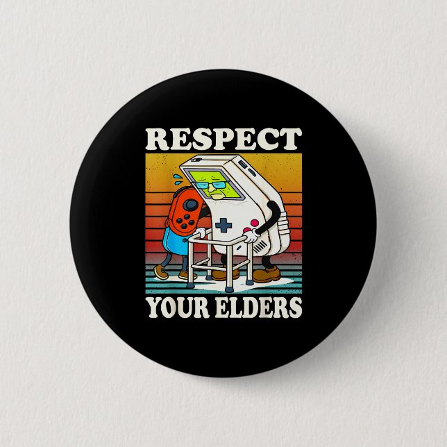 Badge Rond 5 Cm Respect Your Elders Gaming Control 80s Retro Funny (Devant)